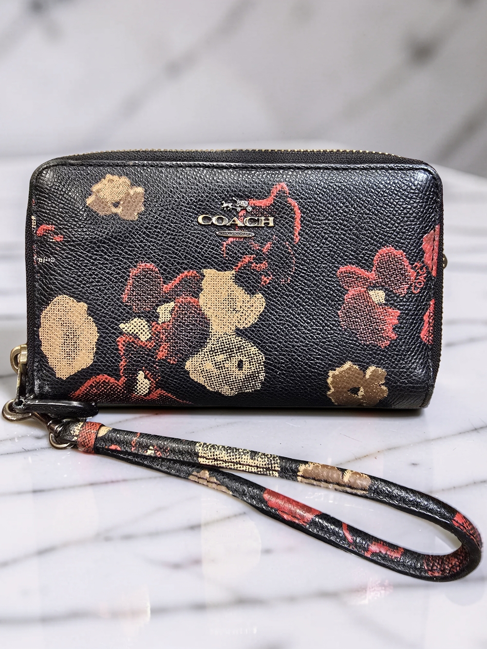 Coach Halftone Floral Corner Zip Wristlet